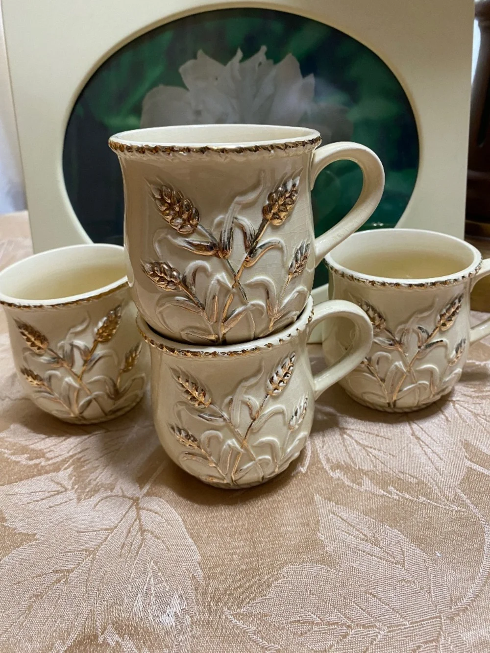 “Gilded Wheat Mugs” Hand painted Japan Mid-Century